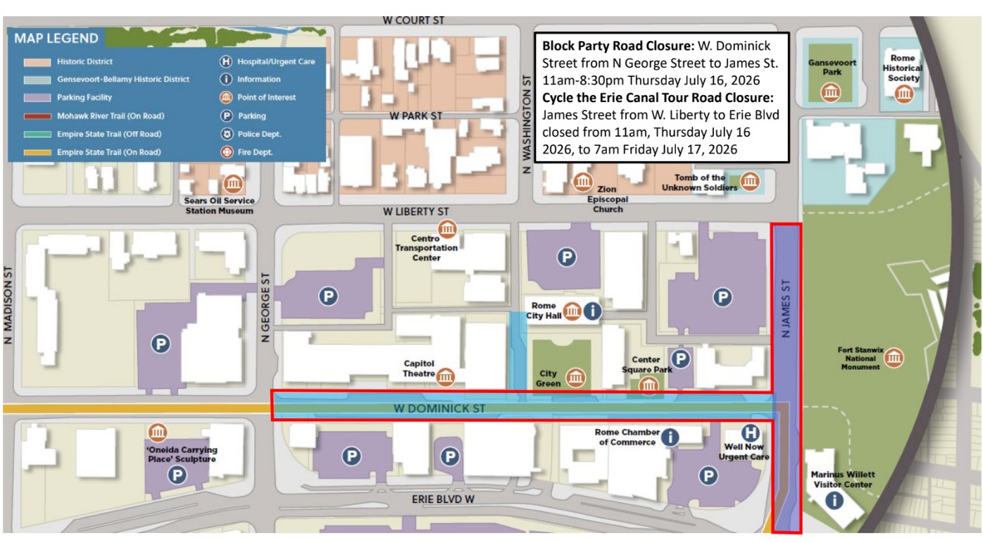 Map of road closures and event area